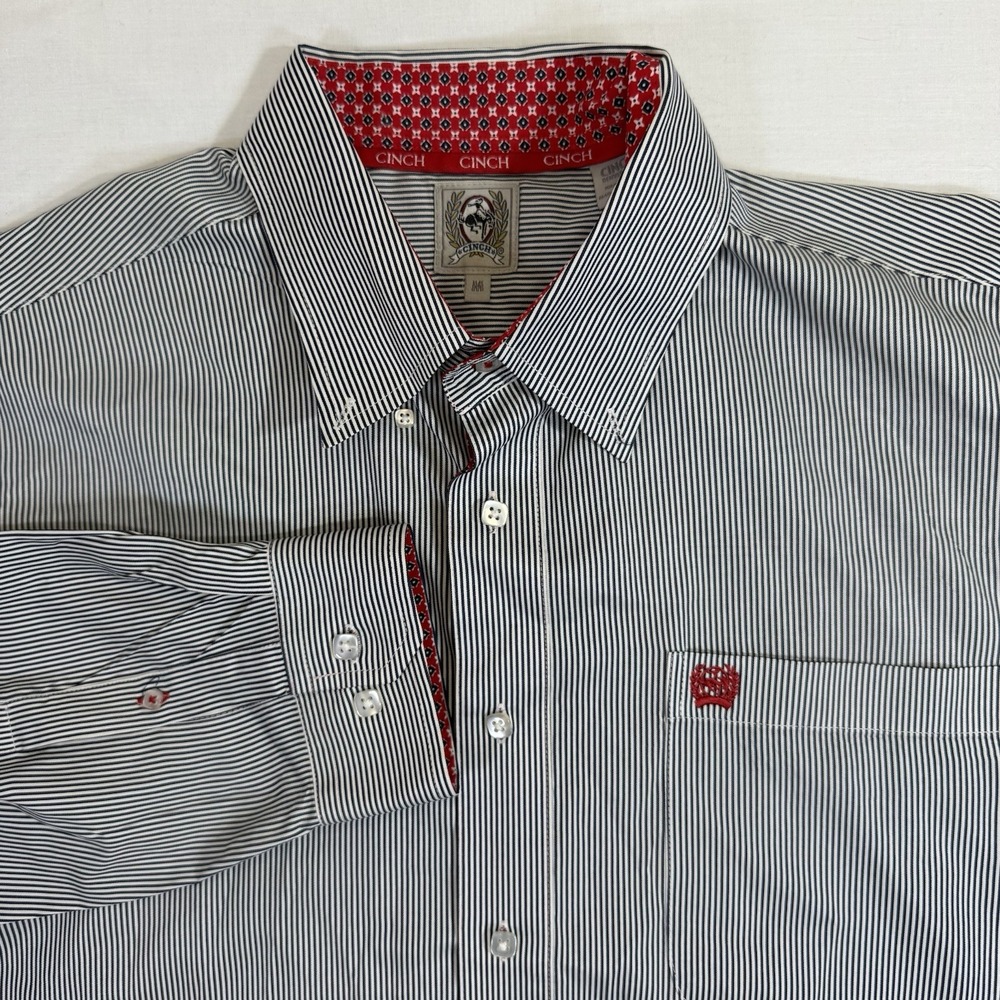 Cinch Button Down Shirt Mens Medium Long Sleeve White Striped Rodeo Western